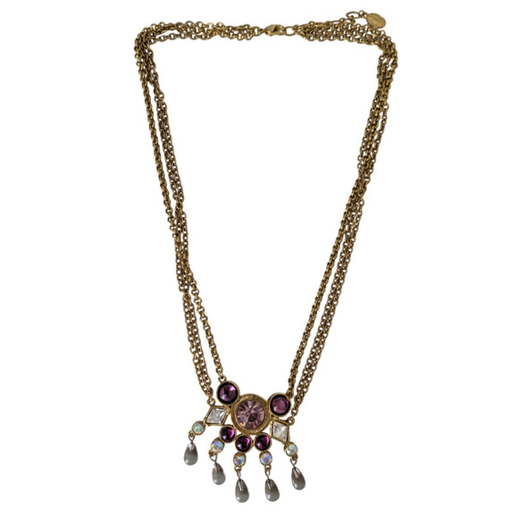 Vintage Jean Paul Gaultier Gold Tone Crystal Triple Strand Necklace 80s 90s Goth - Picture 11 of 12